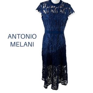 Antonio Melani Navy & Midnight Blue Lace Party Event Midi Dress NWOT